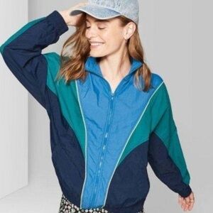 Wild Fable Teal and Navy Colorblock Bomber Jacket